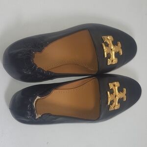 Tory Burch Black Flats with Gold Logo